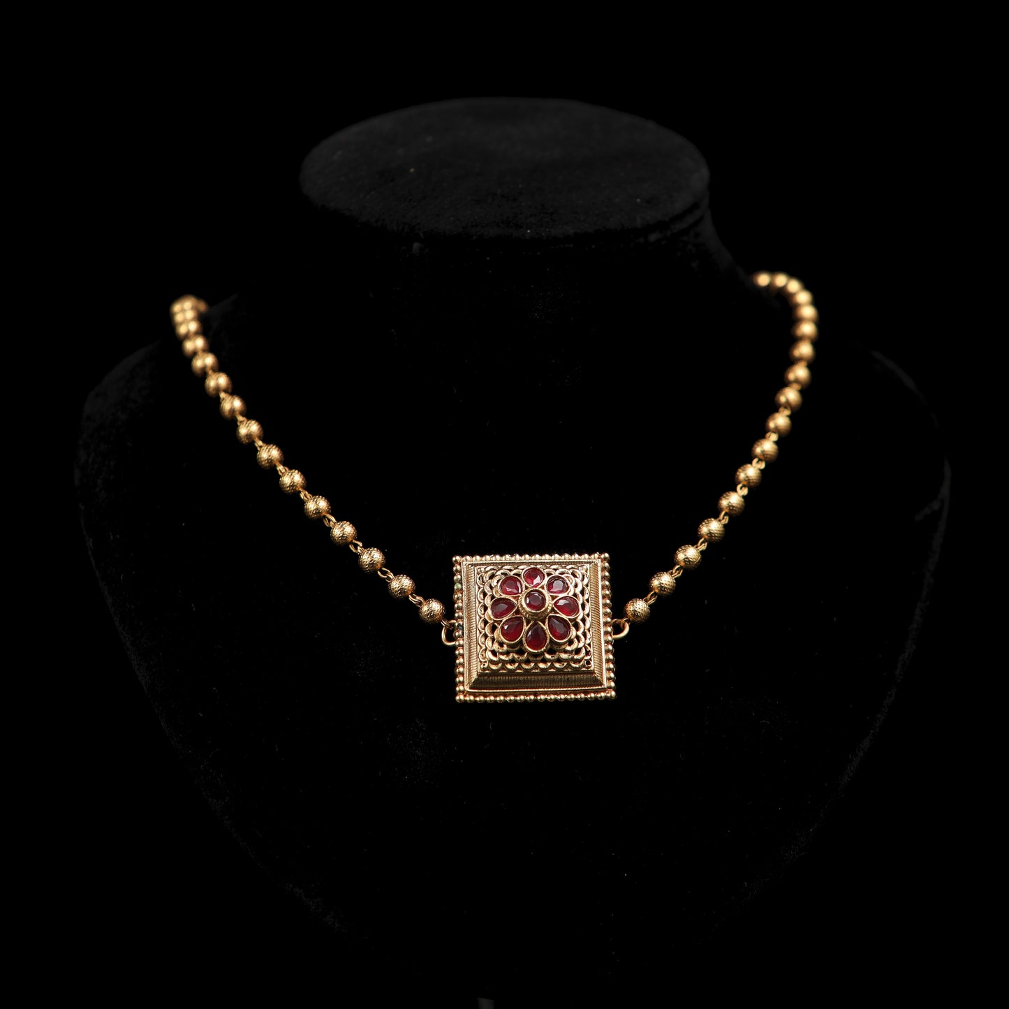 Antique gold plated stone temple necklace