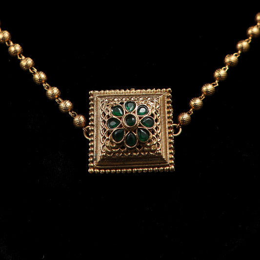 Antique gold plated stone temple necklace